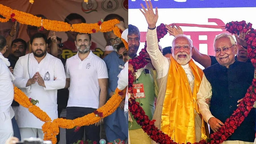 <div class="paragraphs"><p>Rahul Gandhi, RJD leader Tejashwi Yadav (L); PM Modi and Bihar CM Nitish Kumar.</p></div>